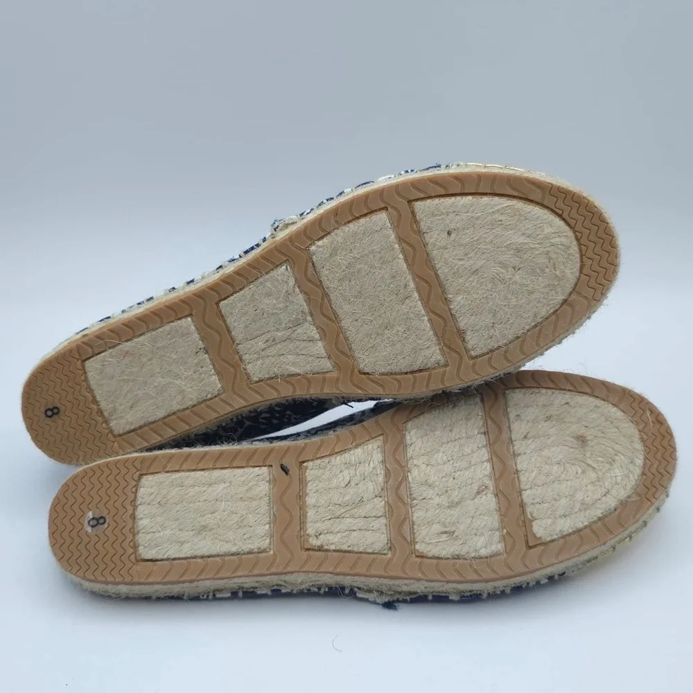 LILLY PULITZER Upstream Fish Gold Cap Toe Espadrille Women's 8 Blue White Canvas